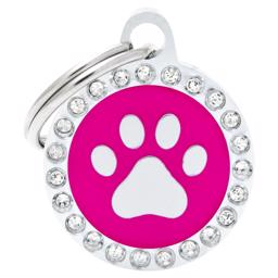 My Family Dog Tag Glam Small Pink/Silver Circle with Paw and Stone